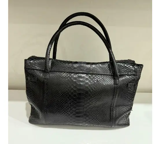 Studio LX Fringe Birkin Snake Black Leather Textured Satchel Handbag