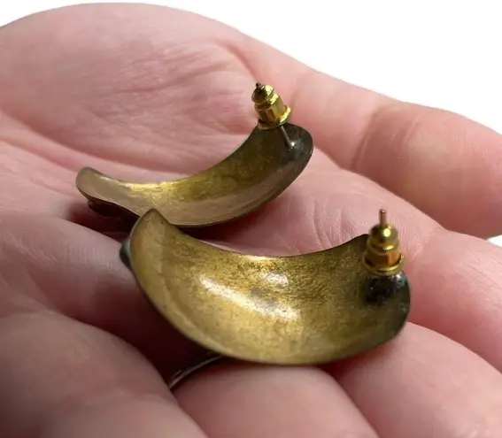 Vintage Unsigned Gold Tone Silver Tone Post Earrings Classic Retro Modernist