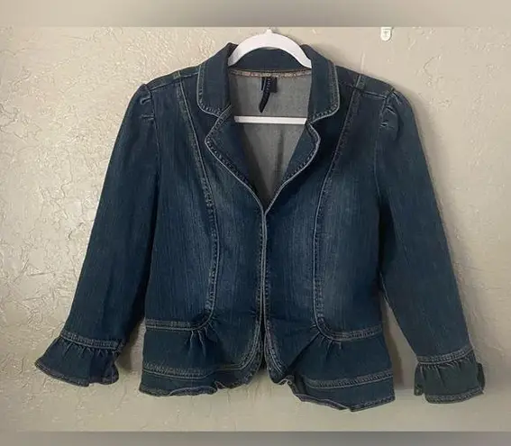 Ashley Judd Denim Jacket Size M Casual Ruffled Bohemian Fall Jacket Blue Size M
