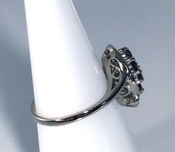 14KT SOLID WHITE GOLD DIAMOND & SAPPHIRE VINTAGE .64 TOTAL CARAT RING