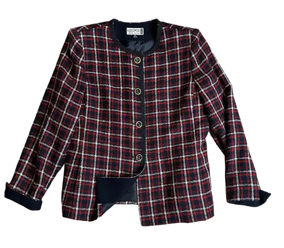 Kasper Womens Plaid Woven Suit Jacket Size 10P Striped Academia Office Preppy