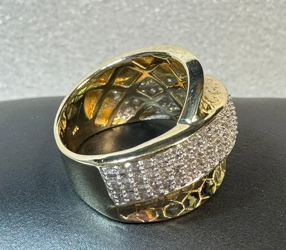 14KT Yellow Gold Honeycomb Half Eternity Pave Diamond Ring Size 7