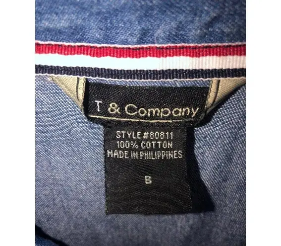 Denim Shirt Size S Embroidered Blue Short Sleeve Button Front Layering Shacket