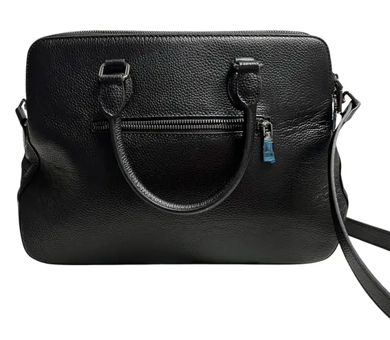 HESHE Women's Pebble Leather Shoulder Tote Bag Black 12X4.5X10 Silver Hardware