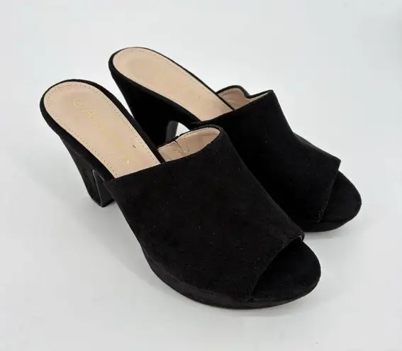 Allegra K Sandals Womens Size 9 Black Suede Block Heel Platform Open Toe