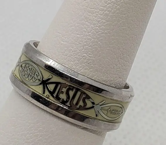 Glow in the Dark Jesus Fish Ring Green Size 8