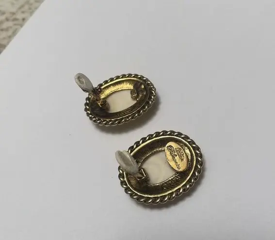 Blair Signed Delmonico Statement Clip On Earrings Gold Tone / Cream Flower