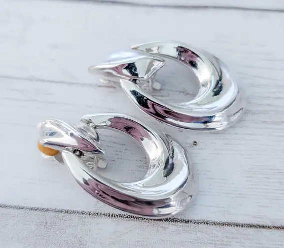 Vintage Clip On Earrings Silver Tone Large