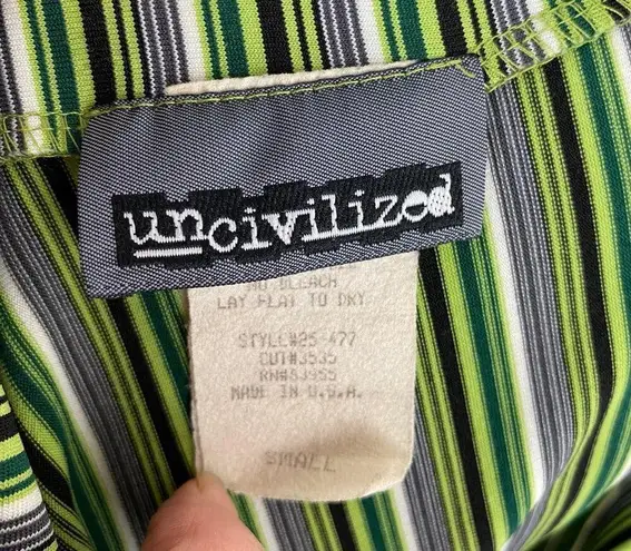 Vintage 90s Uncivilized Green Pinstriped V Neck Short Sleeve Top Small