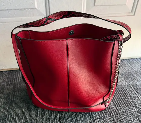 Andrea Red Faux Leather Tote Bag Snake Print Strap & Pouch – NWOT