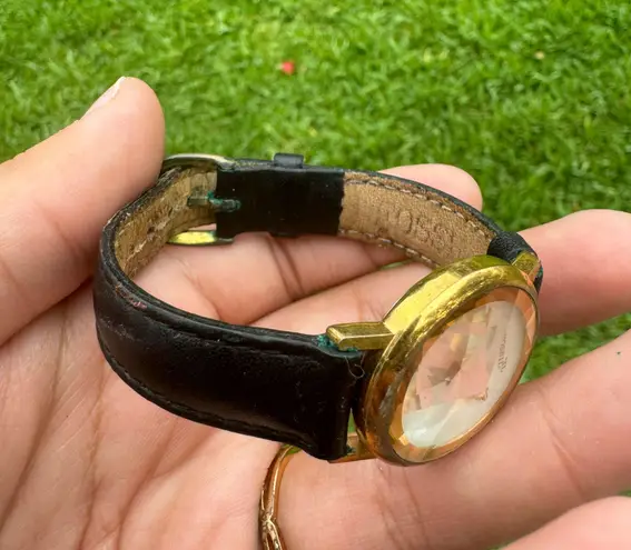 Fossil Vintage 1980’s  World Gold Watch With Black Leather Band