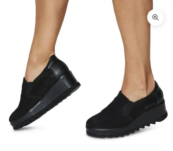 Cordani Amaya Black Suede Size 39 US 8.5 Slip On Wedge Loafer Lug Sole