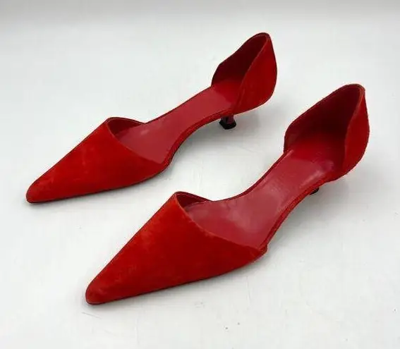 KHAITE Seville Suede d’Orsay Heels Red Pointy Toe Kitten