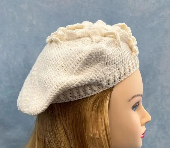Ivory Knit Floral Beret