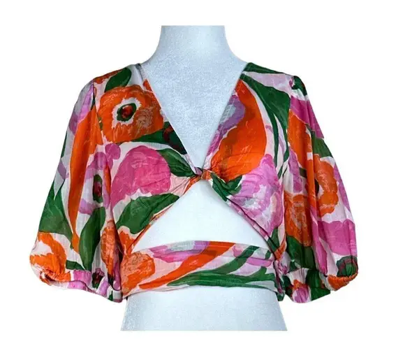 Banjanan Floral Aurora Top in Euphoric Bloom Vivid Large Womens Blouse Orange