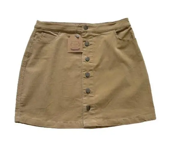 Kori  Camel Tan Fine Corduroy Button Front Lightweight Mini Skirt Medium NEW