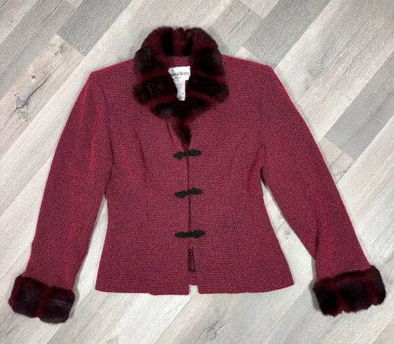 Danny & Nicole  Faux Fur Trim Blazer Jacket Maroon Red 6