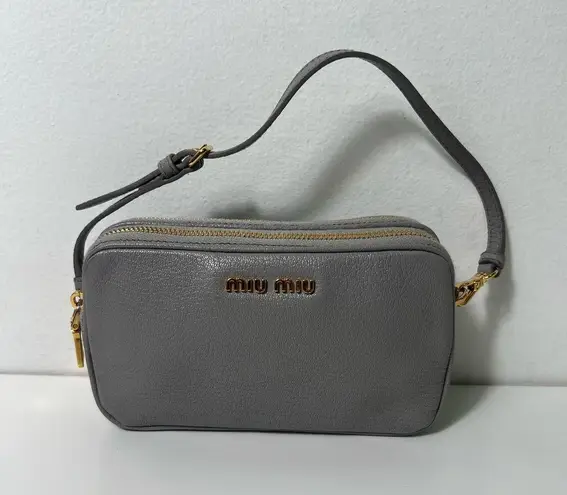 Miu Miu Madras Mini Logo Camera Wristlet Pouchette Clutch Purse Bag