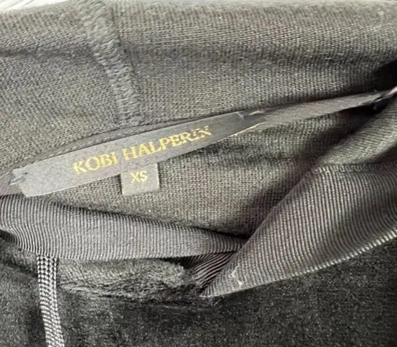 Kobi Halperin Sabrina Knit Hoodie Velvet Ruffle Trim Pullover Black Size XS EUC