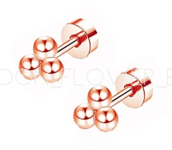 Rose Gold Triple Ball Dot Flat Back Earrings Pink