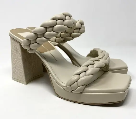 Dolce Vita Ivory Ashby Platform Braided Faux Leather Sandal Block Heels 9.5 White