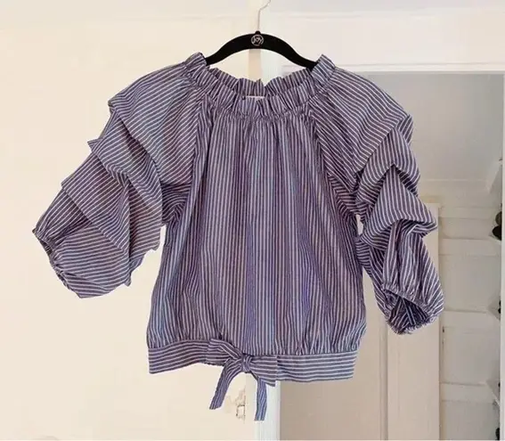 Habitual Joyce Gathered Yarn Dye Pinstripe Top Size Girls 16 Navy Blue