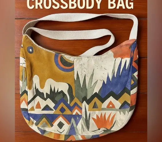 Colorful Canvas Crossbody Bag Southwest Desert Scene Print Boho Sling Orange