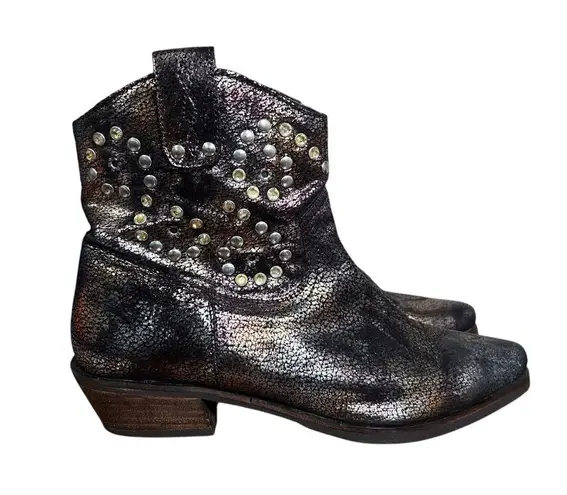 J. Renee Larch Leather Ankle Boots Copper Brown Studded Zip Heel Bootie Size 8.5