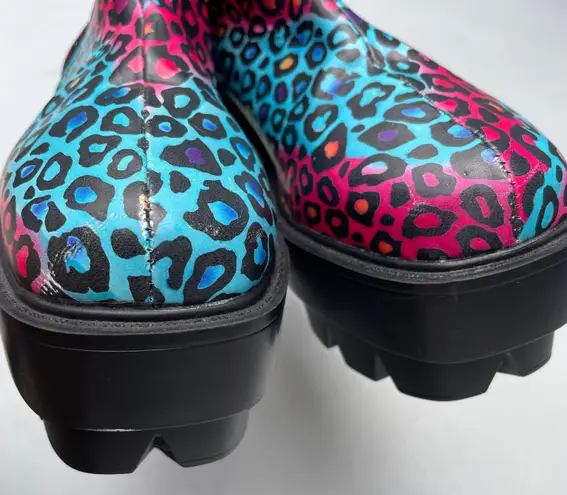 Bumper Chunky Y2K Cheetah Platform Heel Purple Blue Boots