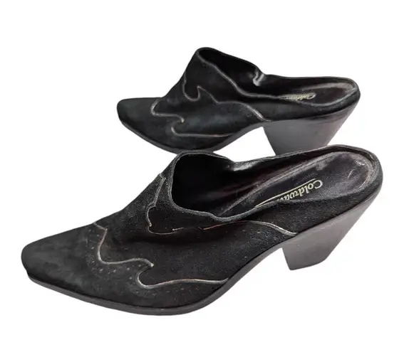 Coldwater Creek Vtg Y2K Black Suede Snip Toe Cuban Heel Cowgirl Western Mules 8