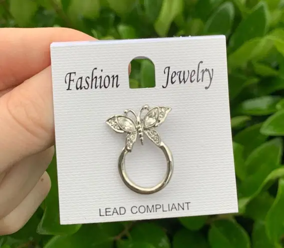 NEW Silver Color Butterfly Pin w/ Rhinestones Fashion Jewelry Lead Compliant