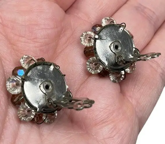 Vintage Unsigned AB Aurora Borealis Snowflake Shaped Clip On Earrings Cluster Multiple