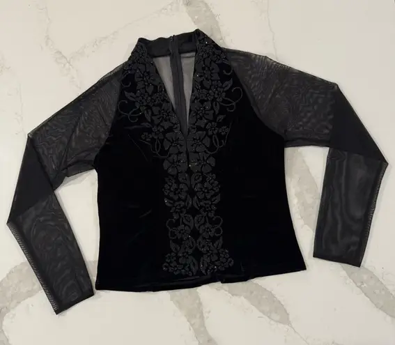 Vintage J.R. Nites By Caliendo Velvet Embellished Sexy Mesh Top Women’s 8 Black