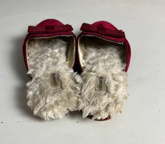 Birdies - The Phoebe Faux Fur Red Velvet Bow Tie Slip On Sandal