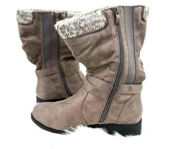 Torrid NWOB‎  size 8 zip up mid calf boots taupe wide calf double buckle moto