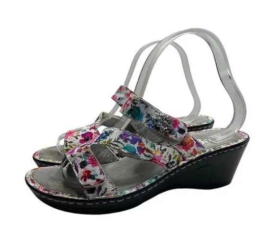 Alegria White Floral Wedge Shoes with Clear Strap
