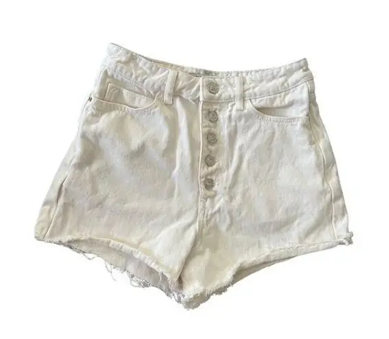 ZARA  High Waist Cut Out White Denim Shorts Sz 4