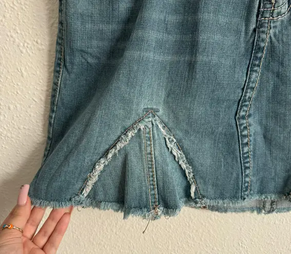 Anchor Blue Vintage Y2K Faded Denim Pleated Dart Raw Hem Midi Rise Mini Skirt