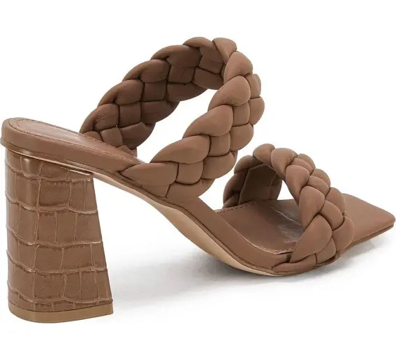 Women's Braided Heeled Sandals Backless Square Open Toe Block Slide Sandals Size 8