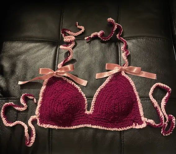 Jazlyn’s Boutique Fuchsia & Baby Pink Crochet Bikini Top