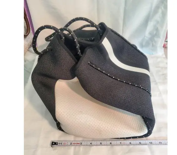 Haute Shore GREYSON UPTOWN Tote Purse Black/White Stripes Bag. A12 Black