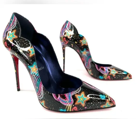 Christian Louboutin  Hot Chick 100mm Patent Starlight Heel Neon Pumps Siz…