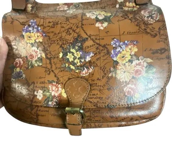 Patricia Nash  English Garden Floral Map London Brown Leather Saddle Bag
