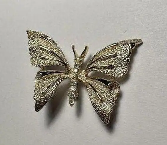 Vintage Rhinestone Butterfly Insect Signed Gerry’s Gold Tone Brooch Pin