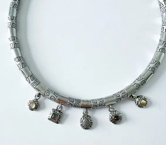 Silver gemstone necklace engraving boho magnetic