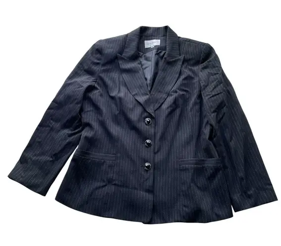 Lily & Taylor Suit Blazer Jacket Black Pinstripe Size 16 Vintage Modesty Panel