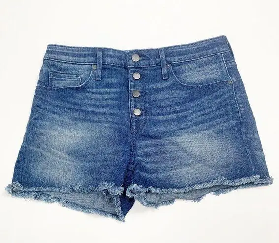 Mossimo Denim  Women High Rise Shorts Blue Size 8 Power Stretch Cut Off Button