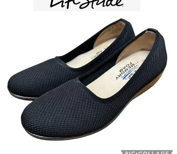 Life Stride Indy Wedge black flats Slip-On comfort shoes size 7 W