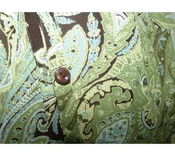 Emma James Vtg Emma James green/brown paisley ruffle neck blouse 16 Whimsy Coquette