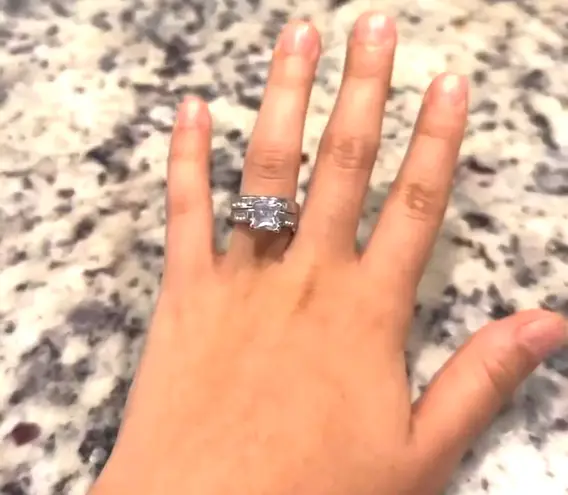 2pcs/set Silver Princess Cut engagement ring set size 10